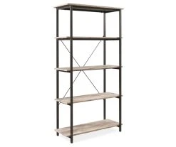 Real Living Rustic 5-Shelf Bookcase - Sturdy Wooden Bookshelf for Home & Office