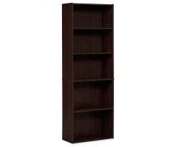 Dark Russet Brown 5-Shelf Bookcase - Sturdy Wooden Bookshelf for Home & Office
