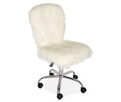 Taylor White Faux Fur Armless Office Chair - Luxurious Comfort for Your Workspace