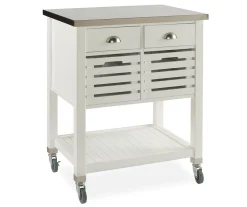 Laurie White Steel Top Kitchen Cart With Drawers - Multi-Functional Storage Cart