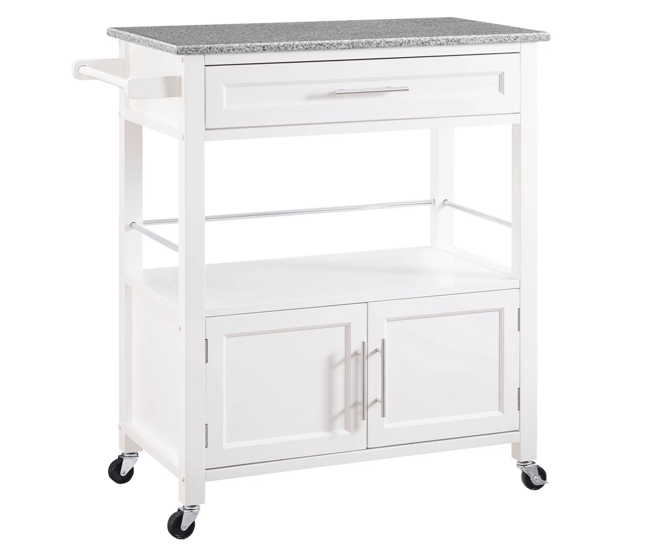 White Double Door Kitchen Cart with Granite Top - Stylish and Functional Storage Solution - Image 2
