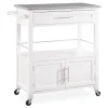 White Double Door Kitchen Cart with Granite Top - Stylish and Functional Storage Solution