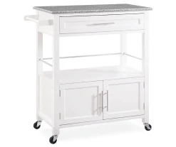 White Double Door Kitchen Cart with Granite Top - Stylish and Functional Storage Solution