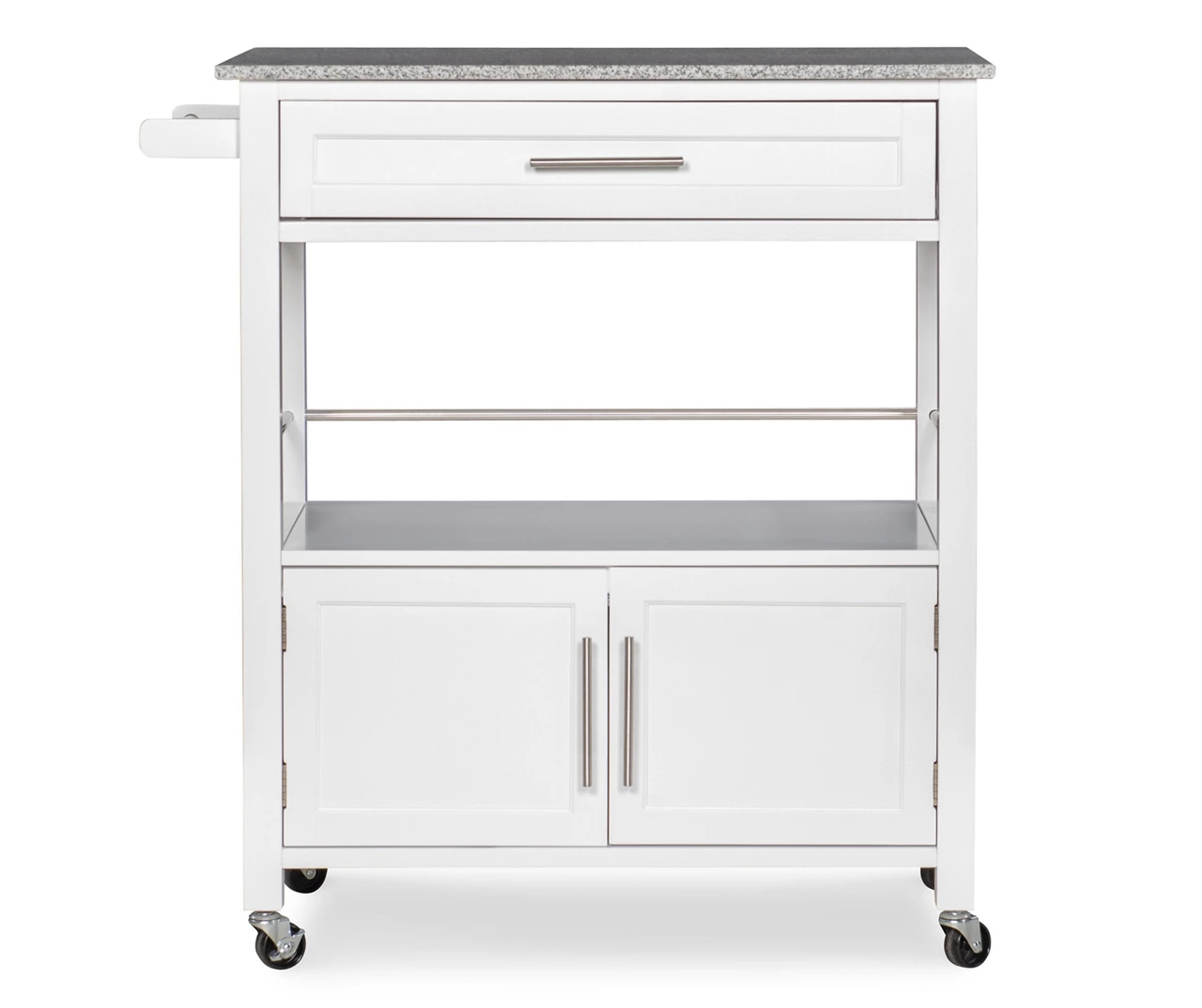 White Double Door Kitchen Cart with Granite Top - Stylish and Functional Storage Solution - Image 6