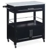 Black Double Door Kitchen Cart With Granite Top - Stylish & Functional Storage Solution