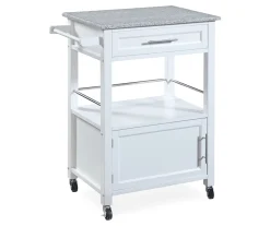 White Granite Top Kitchen Cart with Storage | Durable & Stylish Storage Cart