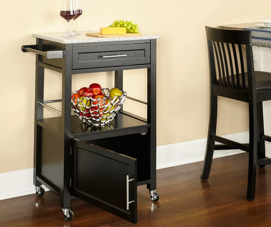 Ree Black Granite Top Kitchen Cart With Storage - Stylish & Functional Storage Cart - Image 2