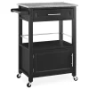 Ree Black Granite Top Kitchen Cart With Storage - Stylish & Functional Storage Cart