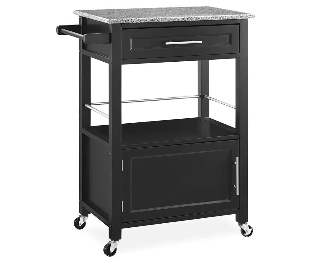 Ree Black Granite Top Kitchen Cart With Storage - Stylish & Functional Storage Cart