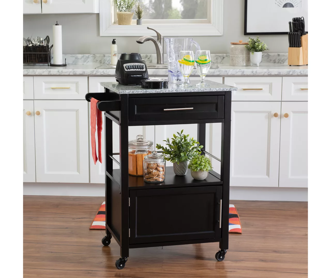 Ree Black Granite Top Kitchen Cart With Storage - Stylish & Functional Storage Cart - Image 6