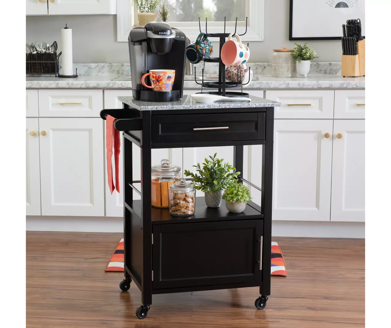 Ree Black Granite Top Kitchen Cart With Storage - Stylish & Functional Storage Cart - Image 7