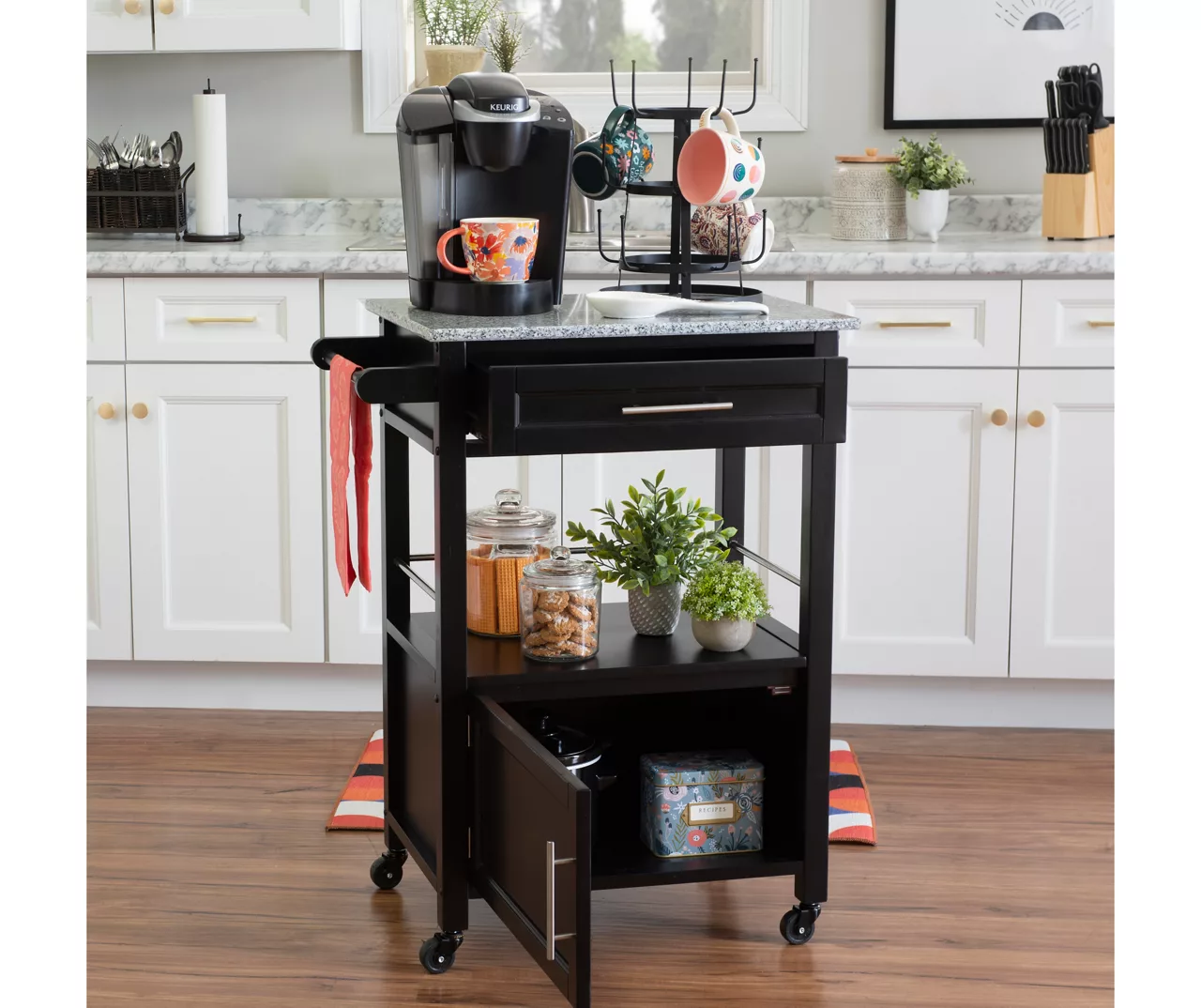 Ree Black Granite Top Kitchen Cart With Storage - Stylish & Functional Storage Cart - Image 8