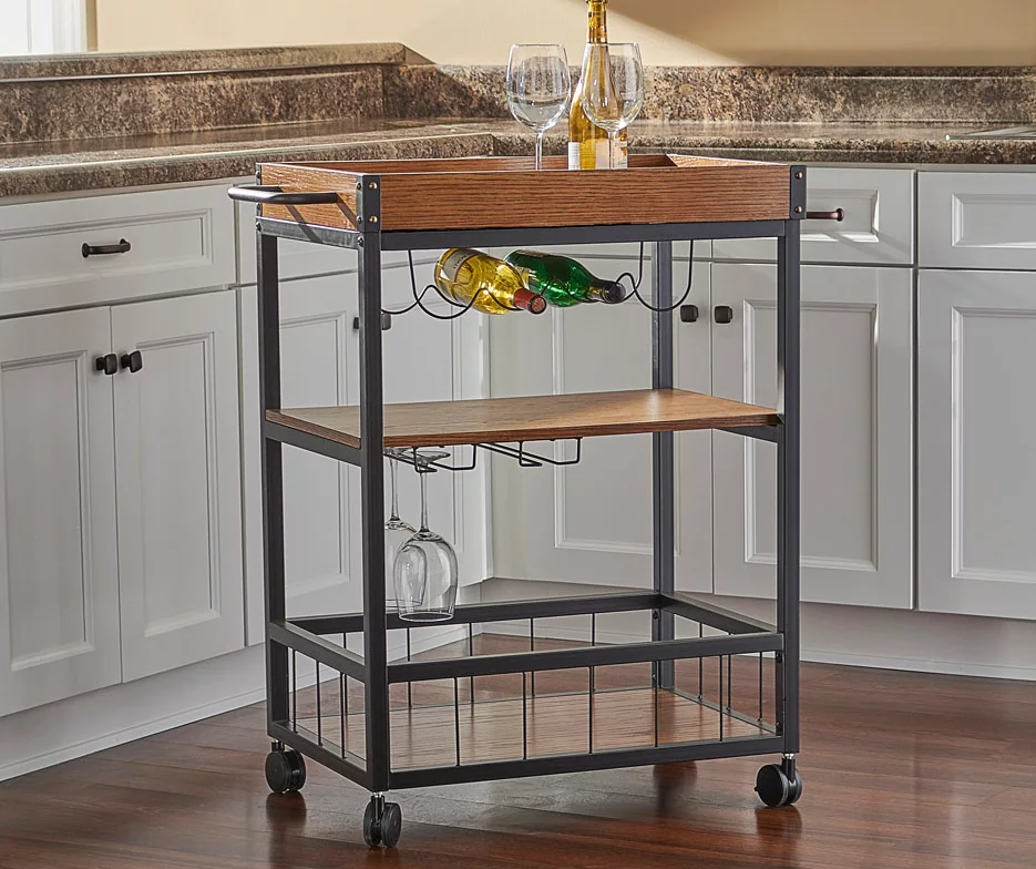 Luke Industrial Kitchen Cart with Wine Storage β Versatile Storage Cart for Kitchen & Dining - Image 2