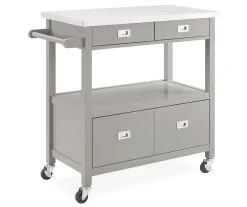 Gray Steel Top Kitchen Cart With Drawers - Durable Rollable Storage Solution