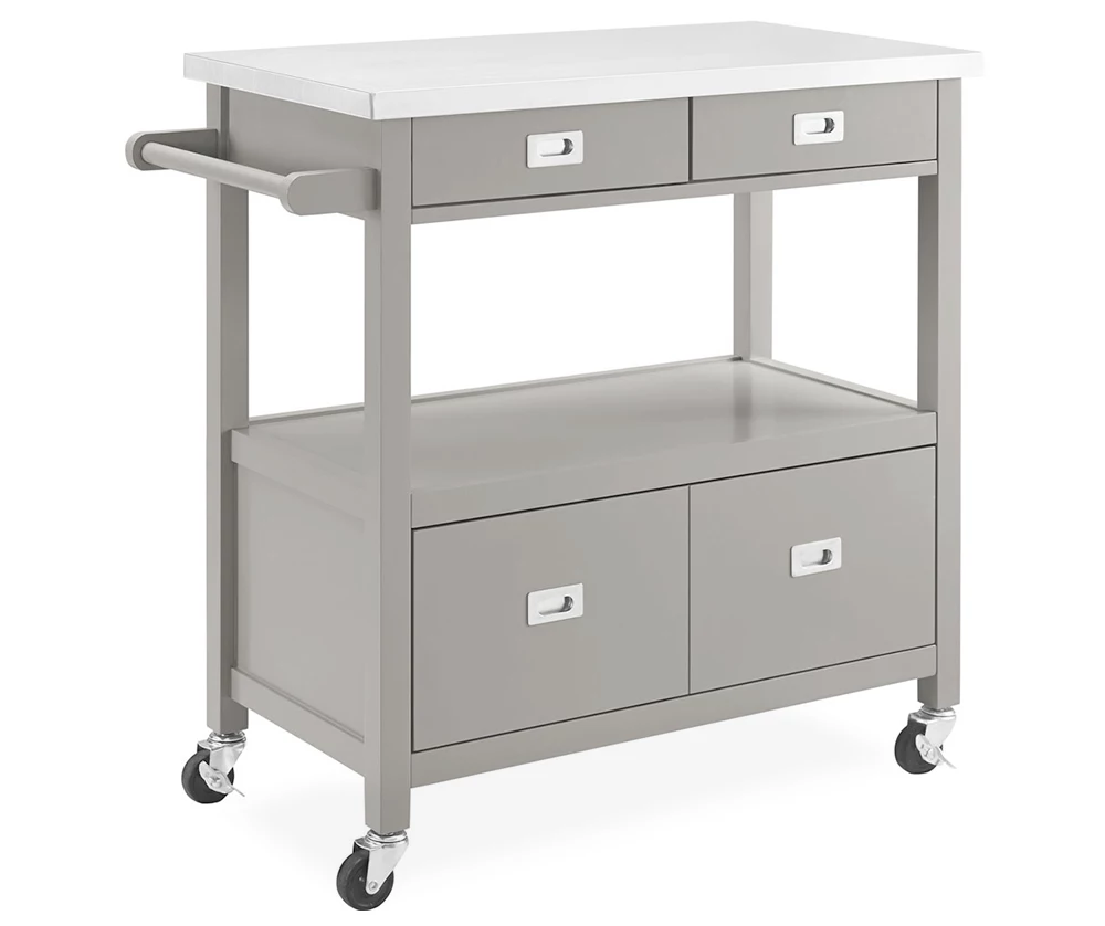 Gray Steel Top Kitchen Cart With Drawers - Durable Rollable Storage Solution
