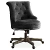 Charcoal Gray Button Tufted Office Chair With Wood Base - Ergonomic Comfort for Your Workspace