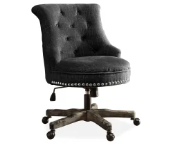 Charcoal Gray Button Tufted Office Chair With Wood Base - Ergonomic Comfort for Your Workspace