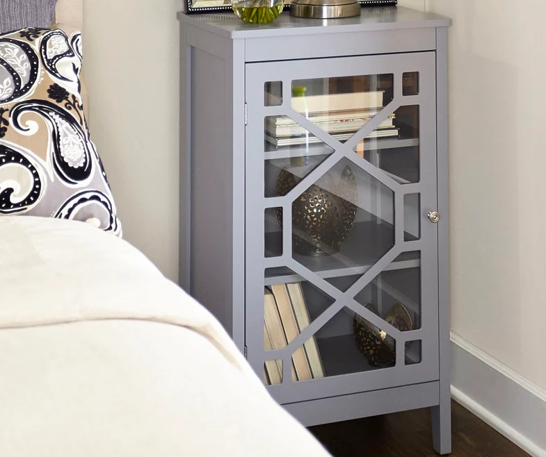 Ava Gray Geometric Single Door Cabinet - Stylish Storage Solution - Image 2