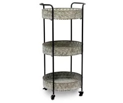 Modern Whitewash Round Metal Tray 3-Tier Rolling Cart - Versatile Storage Solution for Home & Office