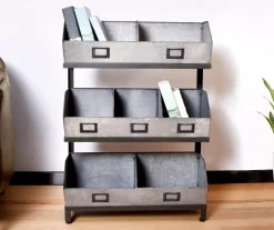 Galvanized Metal 3-Tier Storage Shelf - Sturdy Bookshelf for Home & Office Organization