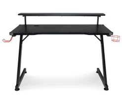 Black LED Gaming Desk With Riser - Ergonomic Design for Gamers & Professionals