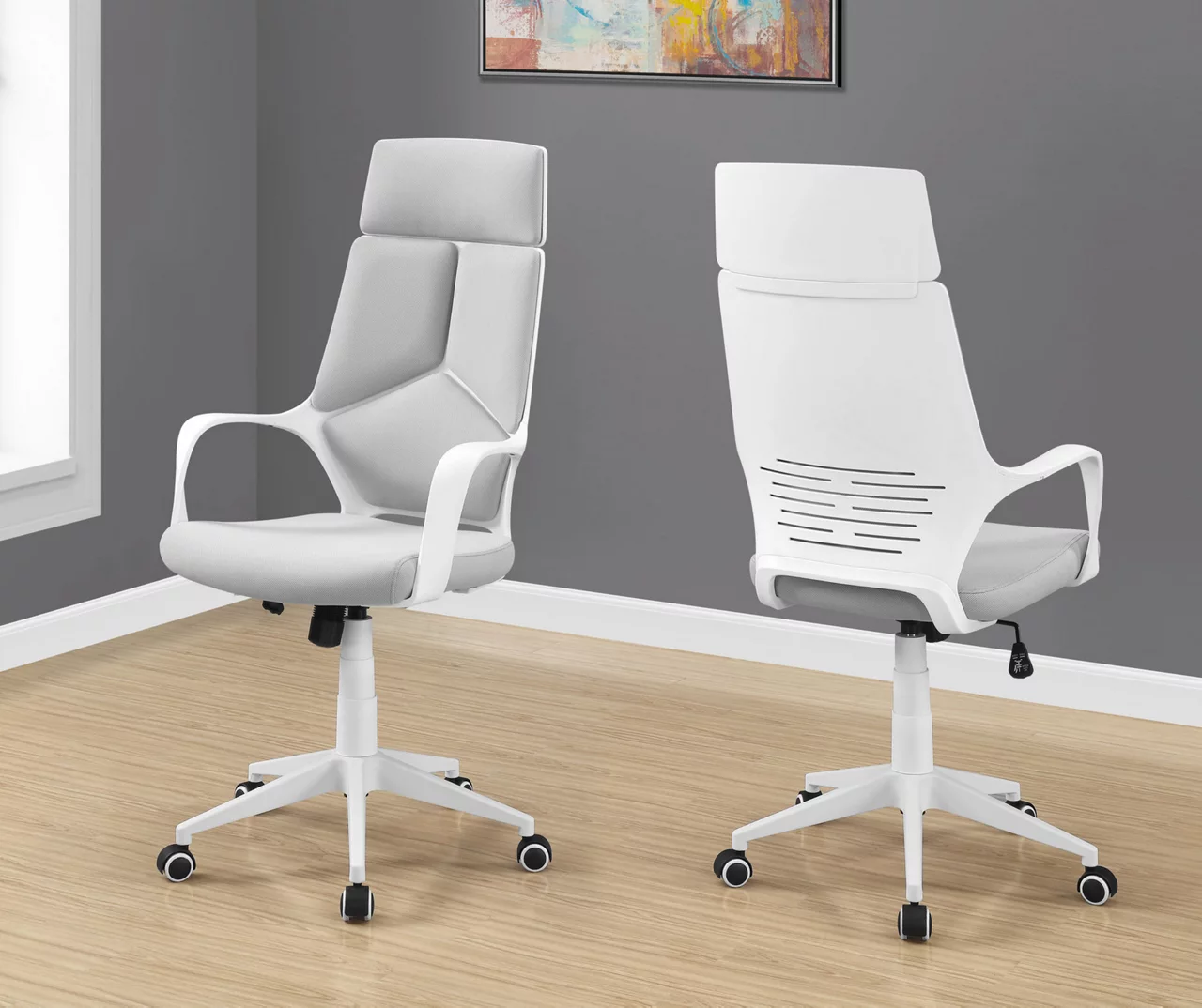 White & Gray Executive Office Chair - Ergonomic High-Back Desk Chair with Lumbar Support - Image 10