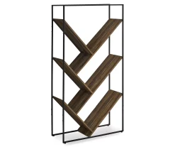Brown 5-Shelf Slanted Bookcase - Stylish & Functional Bookshelf for Home or Office