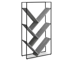 Gray 5-Shelf Slanted Bookcase - Stylish & Space-Saving Bookshelf for Home or Office