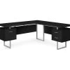 Modern Black & Silver 3-Drawer L-Shaped Corner Desk - Space-Saving Office Furniture