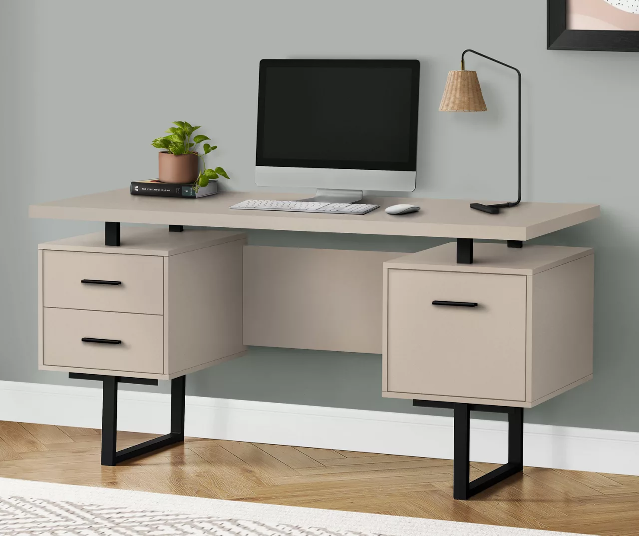 60" Taupe & Black Floating Desk - Modern Space-Saving Home Office Solution - Image 2