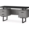 60-Inch Concrete Gray & Black Floating Desk | Modern Stylish Workstation