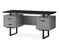 60-Inch Concrete Gray & Black Floating Desk | Modern Stylish Workstation
