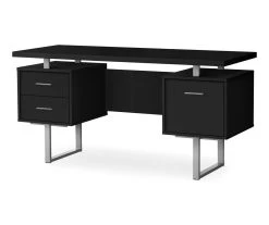 60-Inch Black & Silver Floating Desk - Modern Office & Home Workspace