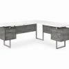 Faux Concrete & White 3-Drawer L-Shaped Corner Desk - Compact & Stylish Office Furniture