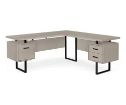 Taupe & Black 3-Drawer L-Shaped Corner Desk - Space-Saving Modern Office Furniture