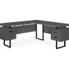Black & Gray 3-Drawer L-Shaped Corner Desk for Home & Office