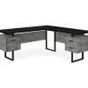 Faux Concrete & Black 3-Drawer L-Shaped Corner Desk - Modern Office Furniture