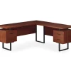 Cherry Wood Look 3-Drawer L-Shaped Corner Computer Desk - Compact & Stylish