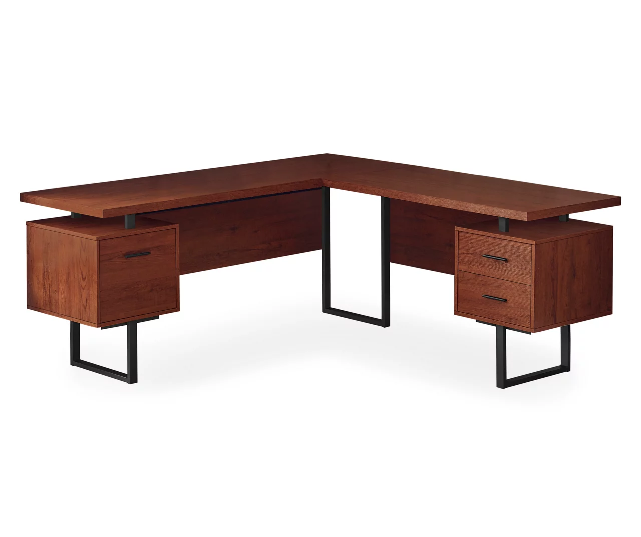 Cherry Wood Look 3-Drawer L-Shaped Corner Computer Desk - Compact & Stylish