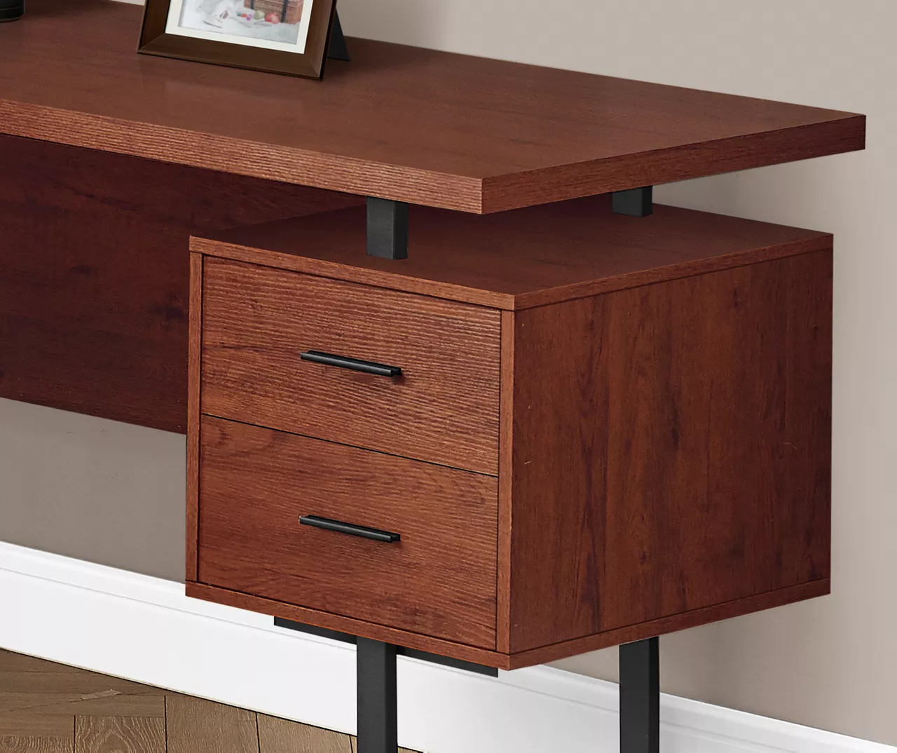 Cherry Wood Look 3-Drawer L-Shaped Corner Computer Desk - Compact & Stylish - Image 4