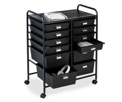 Black Metal 12-Drawer Rolling Storage Cart - Durable & Mobile Organizer