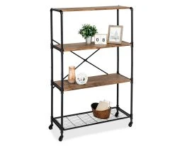 Rustic Black 4-Tier Industrial Rolling Bookshelf - Durable & Stylish Storage Solution