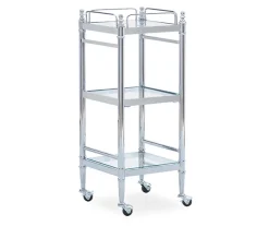 Hawkins Chrome & Glass 3-Shelf Rolling Cart - Sturdy Storage Solution for Home or Office