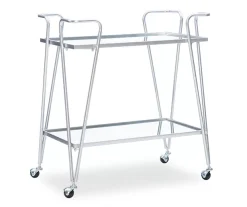 Hampton Silver 2-Shelf Rolling Steel Bar Cart - Durable Multi-Purpose Storage Cart with Wheels