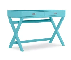 Cami Blue X-Base Campaign Style Writing Desk - Modern Home Office Furniture