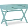 Kari Turquoise 2-Drawer Wooden X-Frame Desk - Modern Home Office Furniture
