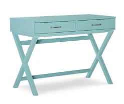 Kari Turquoise 2-Drawer Wooden X-Frame Desk - Modern Home Office Furniture
