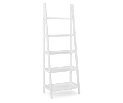 Boston White Wood 5-Shelf Ladder Bookcase - Stylish & Functional Storage Solution