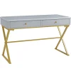 Glam Gray & Gold 2-Drawer Campaign Desk - Stylish and Functional Office Furniture
