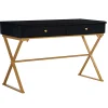 Glam Black & Gold 2-Drawer Campaign Desk - Stylish & Functional Office Furniture